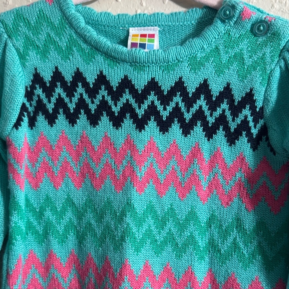 Healthtex Teal and Pink Chevron Sweater Dress - Picture 3 of 8